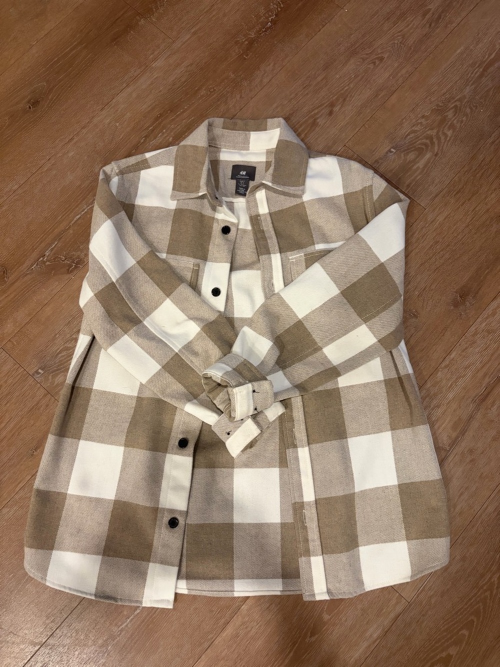 H&M Cream and Tan Buffalo Plaid Shacket